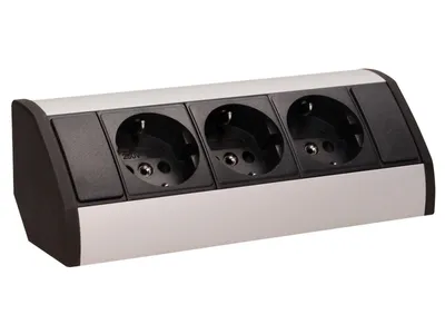 Produktbild von Steckdosenblock Aufbau schwarz-silber 3fach 3680W