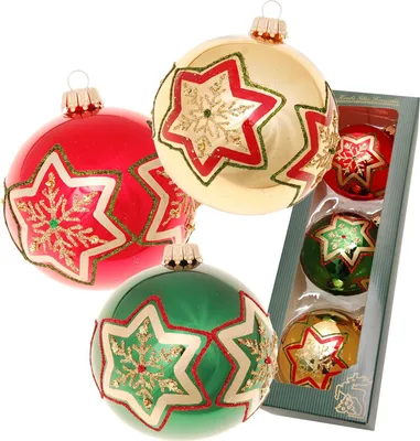 Produktbild von Christbaumkugeln Weihnachtskugeln Glas Ø 8 cm 3 Stück rot/grün/gold