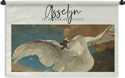 Produktbild von MuchoWow® Wandteppich Wandbehang Der gefährdete Schwan - Jan Asselijn - Alte Meister 90x60 cm Tapisserie Dekoration Wandtuch - Wandskulpturen - Bildteppich