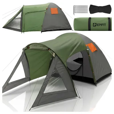 Obrázek produktu pro Stanovací stan pro 4 osoby, rodinný stan Epifit s předsíňkou, voděodolný (3000 mm), s moskytiérou, rozměry 440x250x150 cm