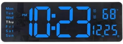 Zdjęcie produktu dla Cyfrowy zegar ścienny LED z pilotem, duży wyświetlacz, automatyczne przyciemnianie, cyfrowy budzik z wyświetlaczem daty, niebieski, 40,5 cm