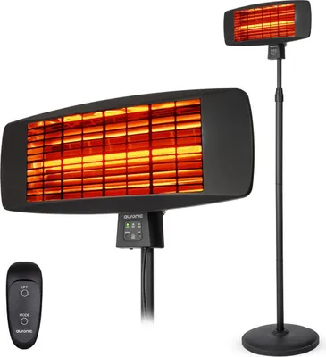 Produktbild von Auronic Terrassenheizstrahler - Infrarotheizung - Elektrisch - 2000W - Heizstrahler - Hängend und Stehend - mit Fernbedienung - 3 Heizstufen - Schwarz