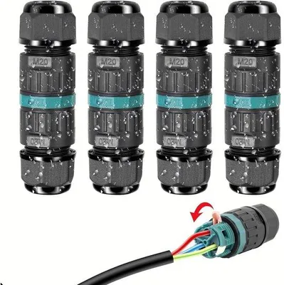 Image de Connecteur étanche à 3 broches - Indice de protection IP68 - Pour fils de 5 à 12 mm de diamètre - Noir - Plastique - Lot de 4