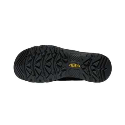 The sole of a black Keen Targhee IV WP hiking boot is shown against a white background.