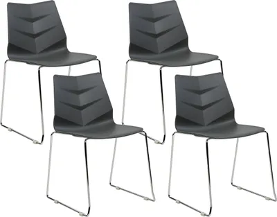 Produktbild von BELIANI Esszimmerstuhl 4er Set Dunkelgrau Kunststoff mit Metallgestell Stapelbar Ohne Armlehnen Modern Skandi Kunststoffstuhl Konferenzstuhl Küche