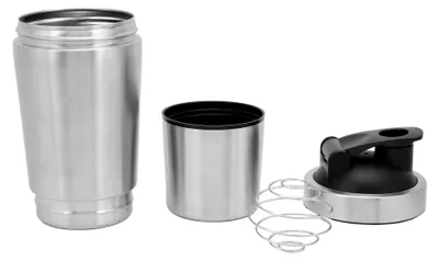 Produktbild von Edelstahl Protein Shaker, Tragbarer Fitness Shaker mit Kugel, Doppelwandiger Isolierter Shaker für Sport und Fitness - 591 ml