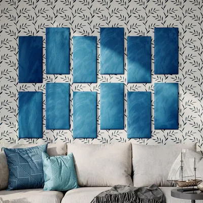 Immagine prodotto di Set da 6 pannelli fonoassorbenti in velluto | Pannelli che riducono l'eco, assorbono il suono e isolano acusticamente | [6 rettangoli (25x50 cm) | Blu]