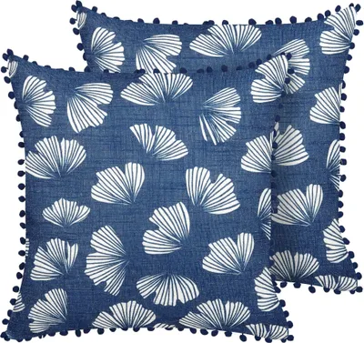 Produktbild von BELIANI Dekokissen 2er Set Dunkelblau u. Weiß mit Füllung 45x45 cm Blättermotiv Wohnaccessories Wohnzimmer Schlafzimmer Flur