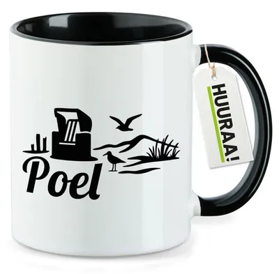 Produktbild von Huuraa Kaffeetasse Poel Strandmotiv 330ml Schwarz Keramik Kaffeebecher Geschenkidee