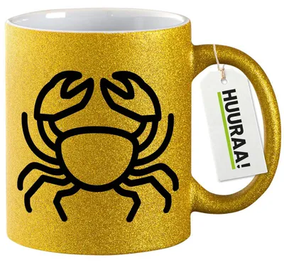Produktbild von Huuraa Glitzertasse Krebs Sternzeichen Symbol 330ml Gold Keramik Kaffeebecher Geschenkidee