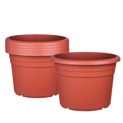 Produktbild von BigDean 6X Blumentopf Ø 25 cm Farbe Terrakotta Kunststoff Pflanztopf Containertopf Übertopf Pflanzkübel rund 25 x 18 cm