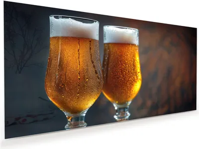Produktbild von Glasbild 110x55cm in XXL für Wohnzimmer, Schlafzimmer Motiv Zwei Biergläser Holz