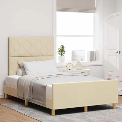 Zdjęcie produktu dla Maison Exclusive – stelaż łóżka z zagłówkiem w kolorze kremowym, 120 x 200 cm, obity tkaniną