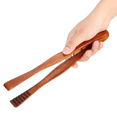Holz-BBQ-Zange, 26,5 cm, wiederverwendbar, für Brot, Steaks, Gemüse