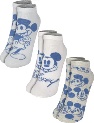 Produktbild von Disney Mickey Mouse Socken für Damen - Frauen Sneaker Strümpfe Blau/Grau (3er Pack) 35-38