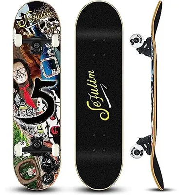 Productafbeelding van Volledige skateboard, 78,9 x 20,3 cm, 7-laags, Canadees esdoornhout, dubbele kicktail, meerkleurig