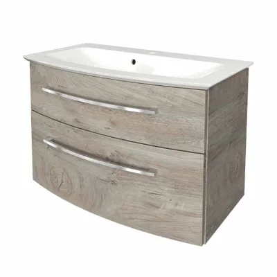 Produktbild von FACKELMANN B.STYLE Badmöbel Set 2 Teile / Gussmarmor Waschbecken / Waschbeckenunterschrank mit 2 Schubladen und Soft-Close / hochwertige Möbel fürs Bad / Korpus & Front: Grau / Breite: 83 cm