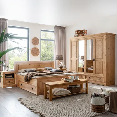 Produktbild von Schlafzimmer Set 7-teilig, Kiefer massiv eichefarben geölt, STEINKJER-69