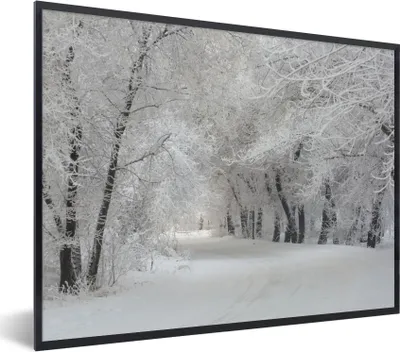 Produktbild von MuchoWow® Gerahmtes Poster Bäume - Schnee - Winter 80x60 cm - Poster mit Schwarzem Bilderrahmen Wandposter Rahmen Foto Bilder - Schwarzem - Mit Gestell