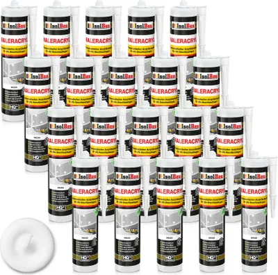 Produktbild von Isolbau Maleracryl 20 x 300 ml Weiß - Plastoelastischer Acryl-Dichtstoff zum Abdichten von Fugen im Innen- & Außenbereich - Kartusche