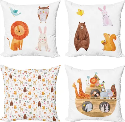 Produktbild von ABAKUHAUS Kindergarten Dekokissen Kissenbezug 4er Pack, Waldfreunde Tiere, Modern Accent Doppelseitiger Digitaldruck, 40 x 40 cm, Mehrfarbig