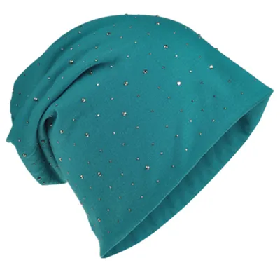 Produktbild von Beanie Muetze Strass Nieten Petrol