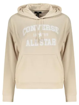 Produktbild von Stylischer beiger Damen-Kapuzenpullover mit Logo und Kängurutasche