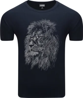 Produktbild von Diarbo Herren T-Shirt mit Tierliebhaber Druck Skizze eines Löwenporträt Dunkelblau Gr.L