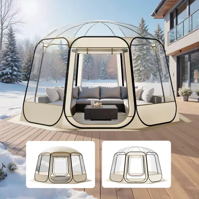 Produktbild von Pop-up Bubble-Zelt - Kuppel-Iglu-Zelt - 366 x 345 x 220 cm - Schnellaufbau - Panoramablick - Mit Fenstern - Für Terrasse & Garten - Für 10–12 Personen - Transparent