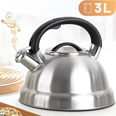 Produktbild von Welikera Wasserkessel, Wasserkessel Teekessel 3 Liter aus Edelstahl Rostfrei, Edelstahl, Induktion Wasserkocher Teekocher, alle Herdarten, Flötenkessel