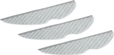 Three gray mop pads for a robot vacuum cleaner, arranged diagonally on a white background.