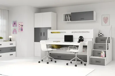 Immagine prodotto di Letto a castello per bambini con contenitore e materasso 80x200 IDA 1 - bianco / grafite
