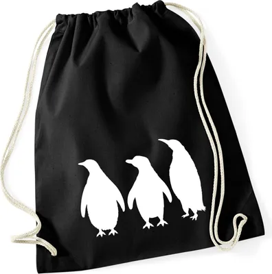Produktbild von Huuraa Turnbeutel Pinguine Silhouette 12 Liter Black Baumwolle Rucksack Geschenkidee