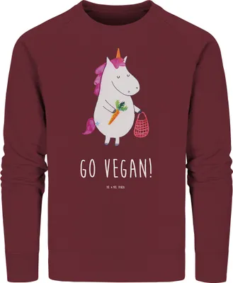 Produktbild von Mr. & Mrs. Panda Bio Baumwoll Pullover Einhorn Vegan Größe L - Burgundy - Geschenk, Sweater, Rohkost, Gesund Leben, Pulli, Unicorn, Veganer, Veganismus, Sweatshirt, essen