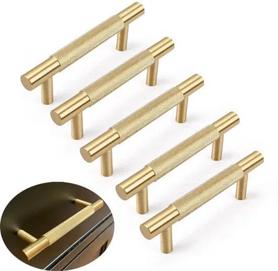 Immagine prodotto di 5 maniglie quadrate - Maniglie per cucina e guardaroba - Lega di alluminio - Interasse 128 mm - Colore oro
