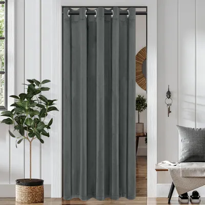 Produktbild von Samt Türvorhang Blickdicht Thermo Ösen Vorhang Kälteschutz Gardine Raumteiler Vorhänge, Grau, 87x203cm