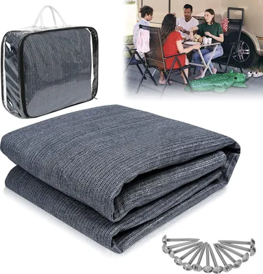 Image de TRMLBE Tapis d'auvent 250x250cm Tapis de tente avec 13 clous et 12 trous Tapis de camping HDPE Tapis de tente avec sac de transport Tapis de camping Outdoor Accessoires de camping (Gris-Bleu)
