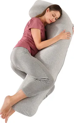 Image de (gris clair) Coussin de grossesse en forme de J pour dormeur latéral Coussin pour le corps de la mère Soutien de la tête et du cou pour le ventre 65 x 125 cm
