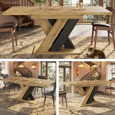Produktbild von Esstsch auszehbar Eiche-Optik Speiseisch mit X-Gestell Küchentich Teleskoptich (119-158,5) x 80 cm Esszimertisch Holzeffekt