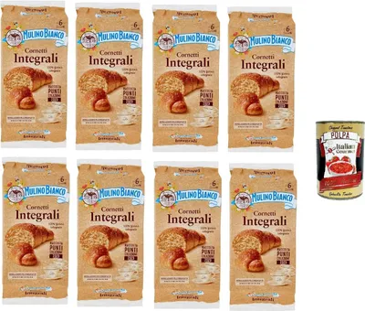 Produktbild von Mulino Bianco Cornetti integrali Vollkorn Croissants Snack brioche mit 100% Vollkornmehl 6 Stück kuchen 8x 240 g + Italian Gourmet polpa 400g