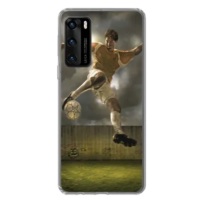 Produktbild von MuchoWow® Handyhülle Schutzhülle Hülle für Huawei P40 Eine Illustration eines Fußballspielers, der den Ball schießt - Jungen - Kinder Silikon Softcase Handy Hülle - Handytasche