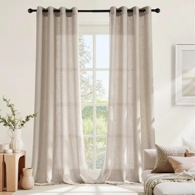 Produktbild von NICETOWN Wohnzimmer Gardinen Modern Leinenvorhang mit Ösen Schlafzimmer 2er Set H 220 x B 140 cm Kammelbraun,Halbtransparente Leinenoptik Vorhänge für