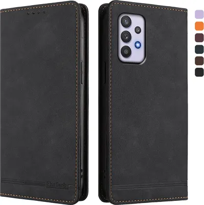 Image de Etui pour Samsung Galaxy A32 4G, étui rétro en cuirPolyuréthaneavec support et fentes pour cartes de crédit Noir