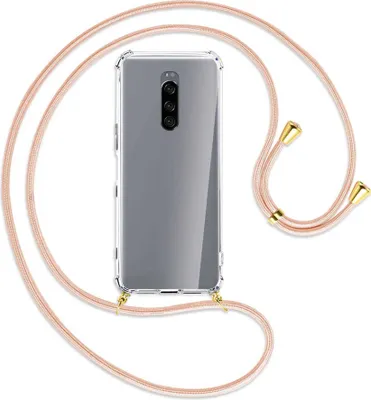 Produktbild von Handykette Backcover-Schutzhülle mit Band (Metall goldfarben) für Sony Xperia 1 - rose peach