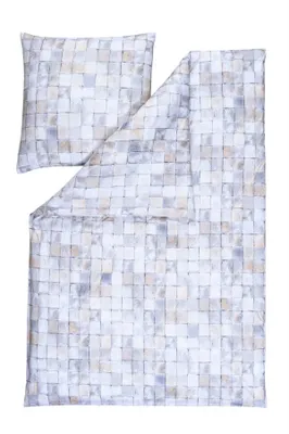 A pillow and a duvet cover with a mosaic-like pattern.