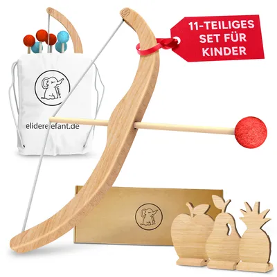 Produktbild von Eli® Pfeil und Bogen Kinder mit 6 Pfeilen aus Filz - 3 Zielscheiben inkl. Baumwollrucksack - Bogenschießen für Innen - und Outdoor Spielzeug