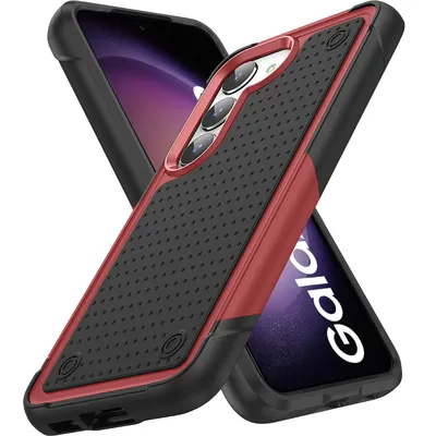 Obrázek produktu pro Pouzdro pro Samsung Galaxy S23, vojenská kvalita, nárazuvzdorné hybridní 2v1 tvrdý PC a měkký TPU pouzdro červené černé