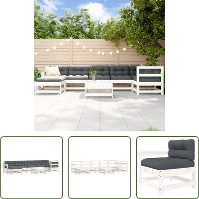 Produktbild von The Living Store 8-tlg. Garten-Lounge-Set mit Kissen Weiß Massivholz