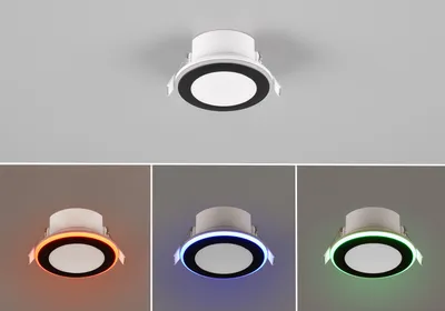 Produktbild von LED Einbaustrahler flach Ø 8cm RGBW Farbwechsel Fernbedienung dimmbar, Schwarz