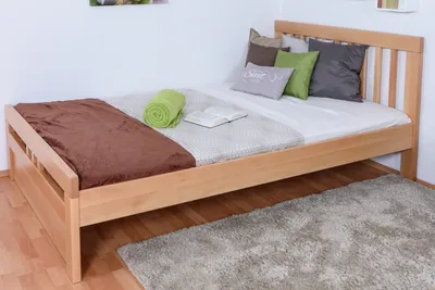 Produktbild von "Easy Premium Line" Doppelbett K8 in Überlänge inkl. 1 Abdeckblende, 140 x 220 cm, Buche Vollholz massiv Natur
